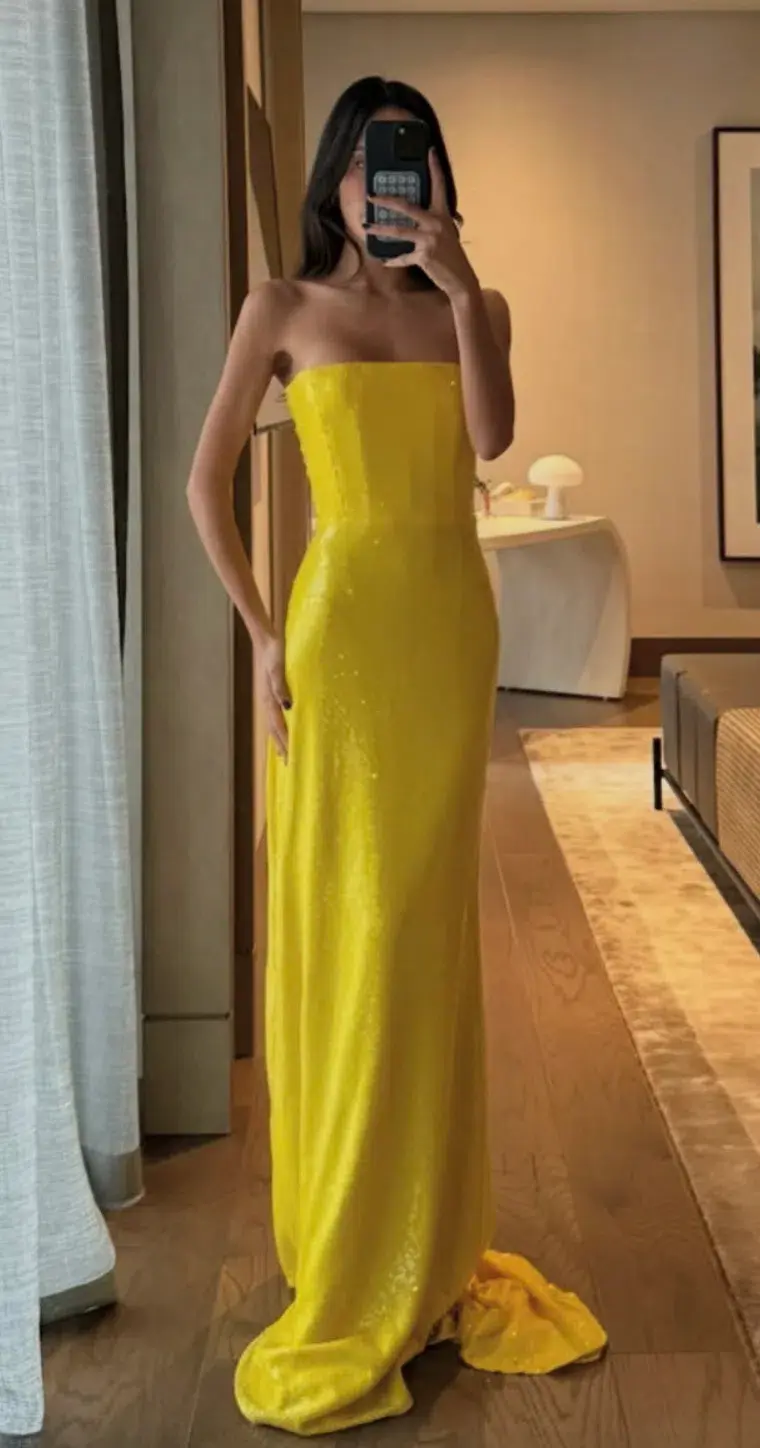 ALEX PERRY Strapless Sequined Corset Gown - Yellow  - Image 1