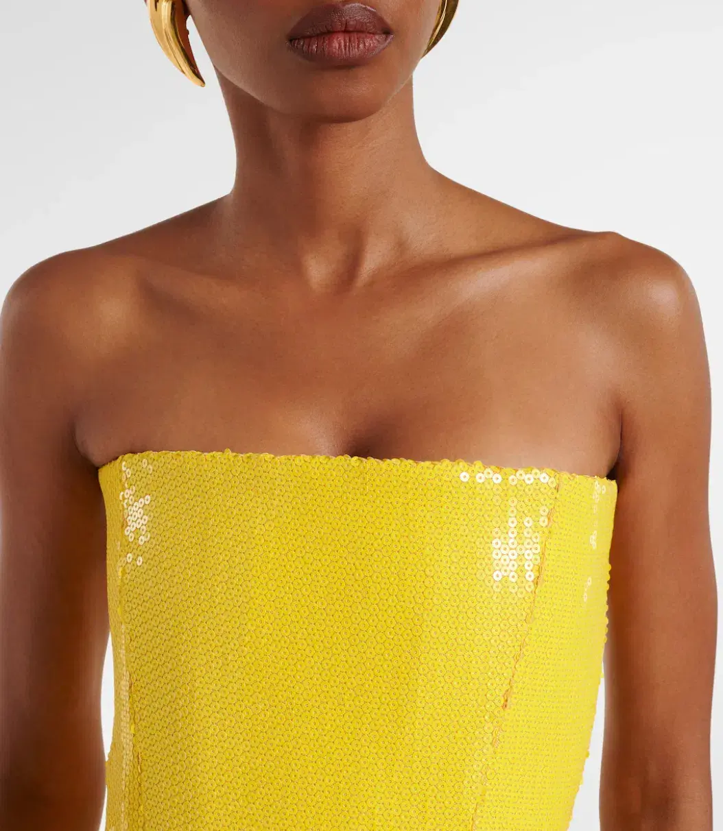 Alex Perry Strapless Sequined Corset Maxi Gown Yellow Size AU 6  for rent on The Volte - main image
