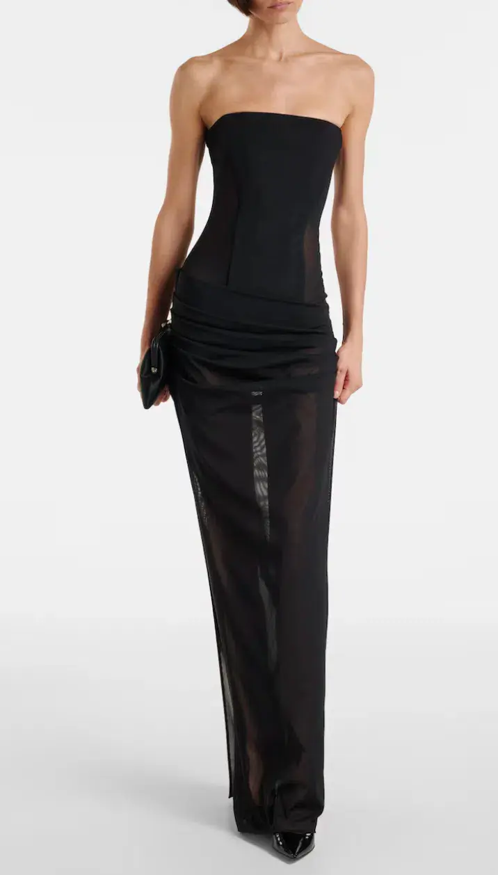 ALEX PERRY SHEER STRAPLESS CORSET DRESS IN BLACK STRETCH MESH AU 10 for rent on The Volte - main image