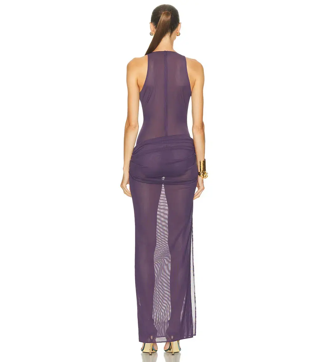 Alex Perry Tucked Halter Column in Stretch Mesh Purple AU 8  - Image 3