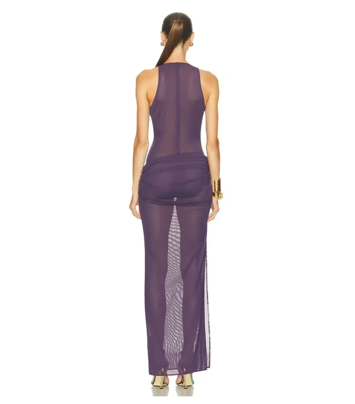 Alex Perry Tucked Halter Column Maxi Dress in Purple AU 8  - Image 3