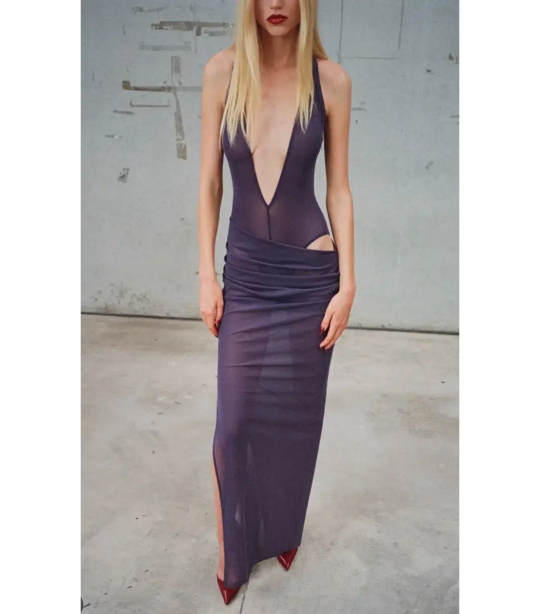 Alex Perry Tucked Halter Column Maxi Dress in Purple AU 8  for rent on The Volte - main image