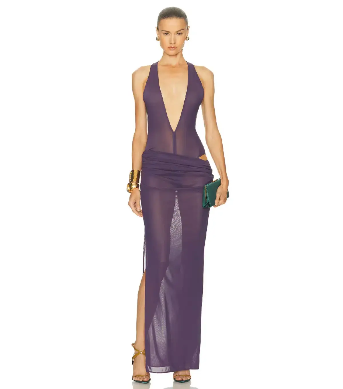 Alex Perry Tucked Halter Column Maxi Dress in Purple AU 8  - Image 1