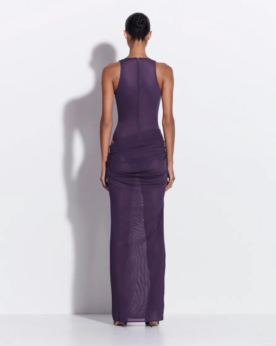 Alex Perry Tucked Halter Column in Stretch Mesh Purple AU 10 - Image 2
