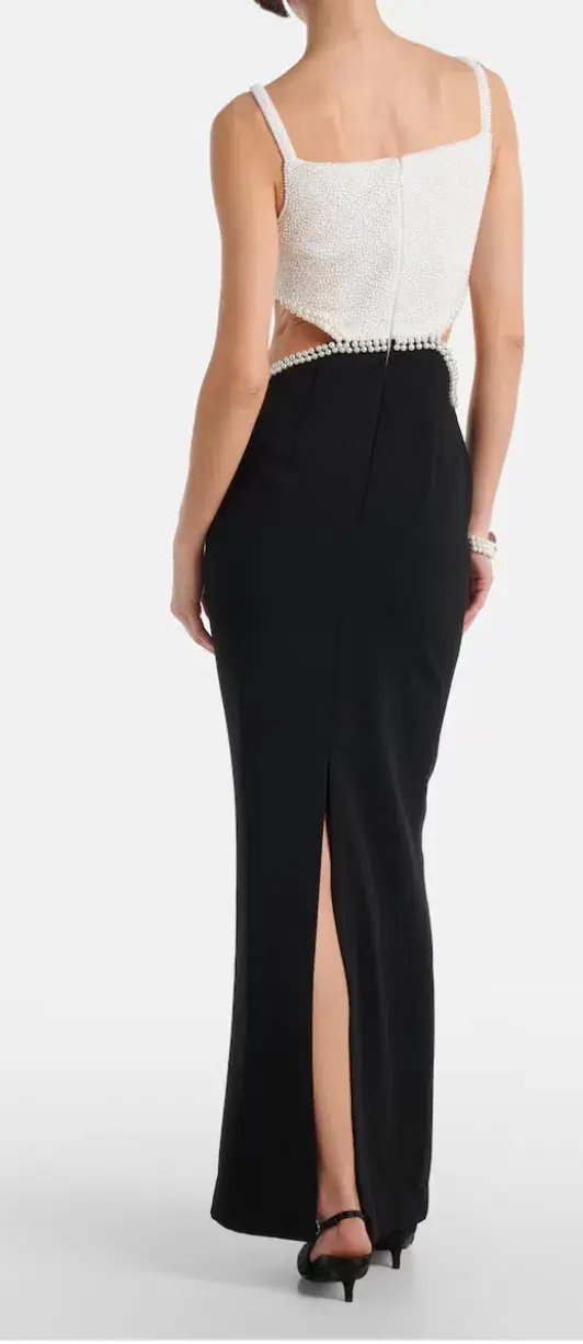 Self Portrait Faux Pearl Cutout Crepe Gown  - Image 2
