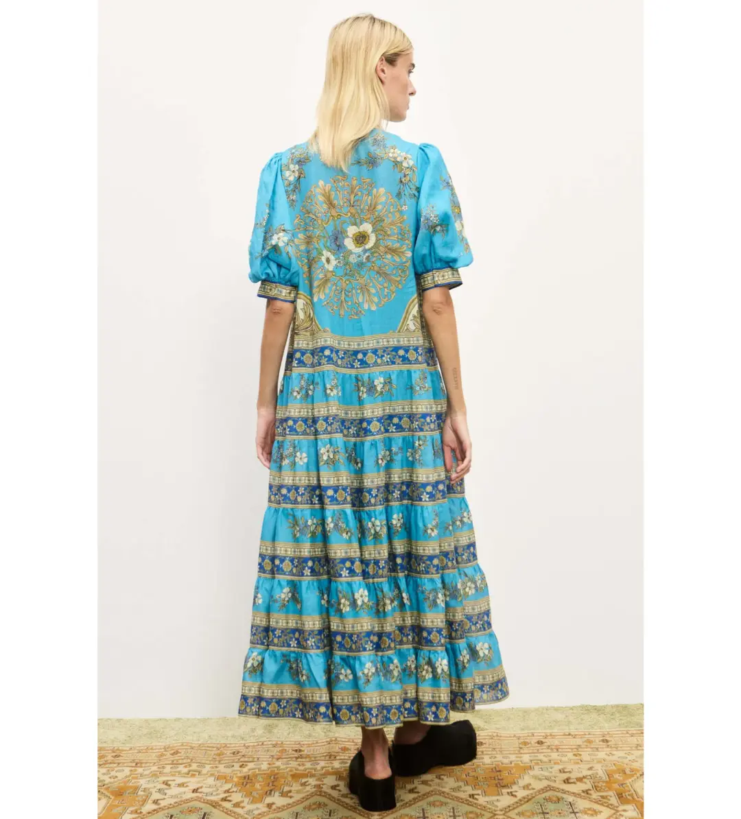 Alemais Cassie Tiered Midi Dress Blue Size AU 8  for rent on The Volte - main image