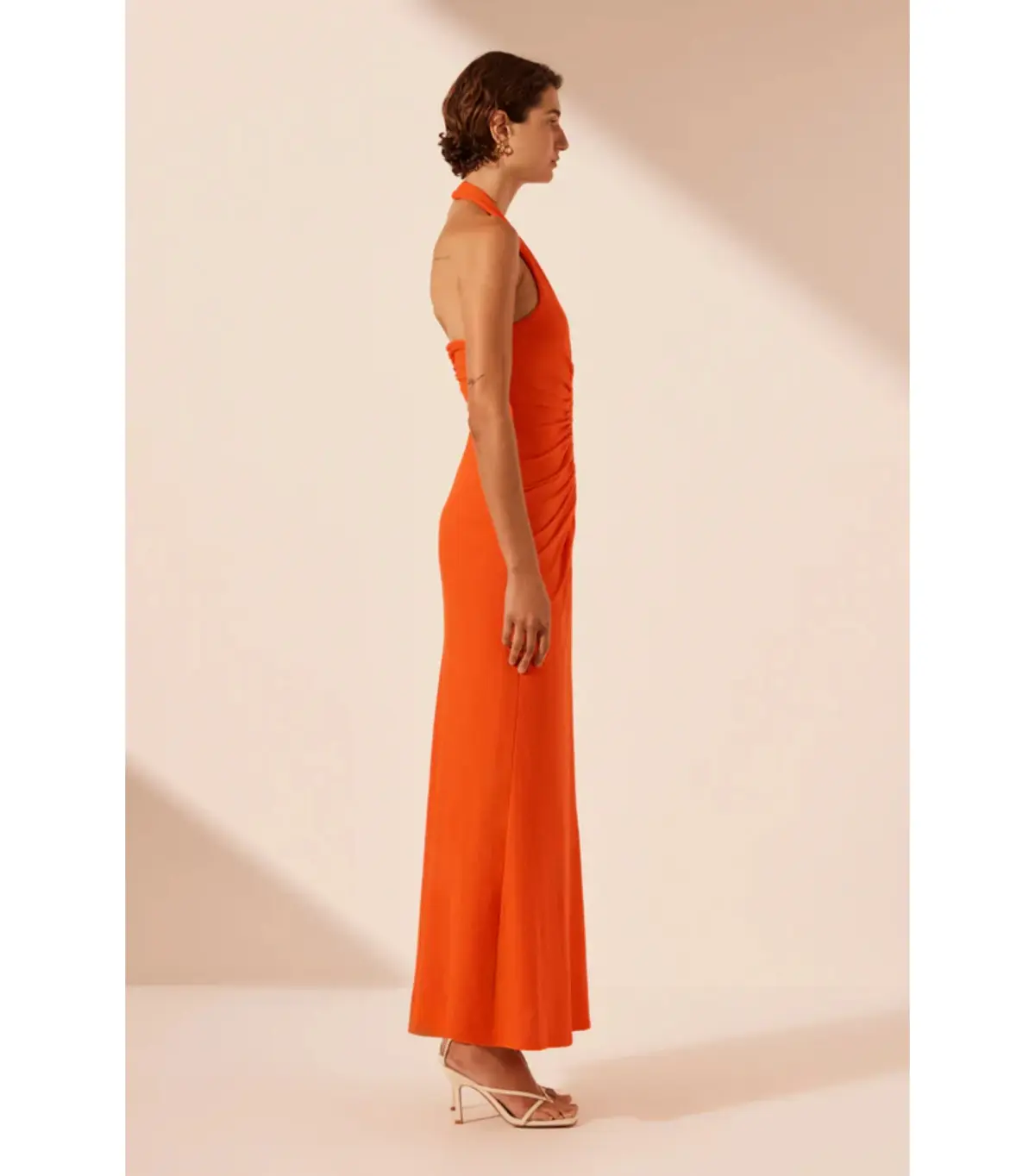 Shona Joy Beau Halter Ruched Midi Dress Hibiscus Size AU 8 - Image 4