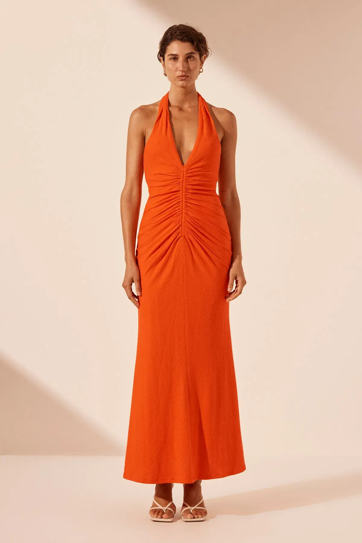 Shona Joy Beau Halter Ruched Midi Dress - Size AU 8 - Image 1