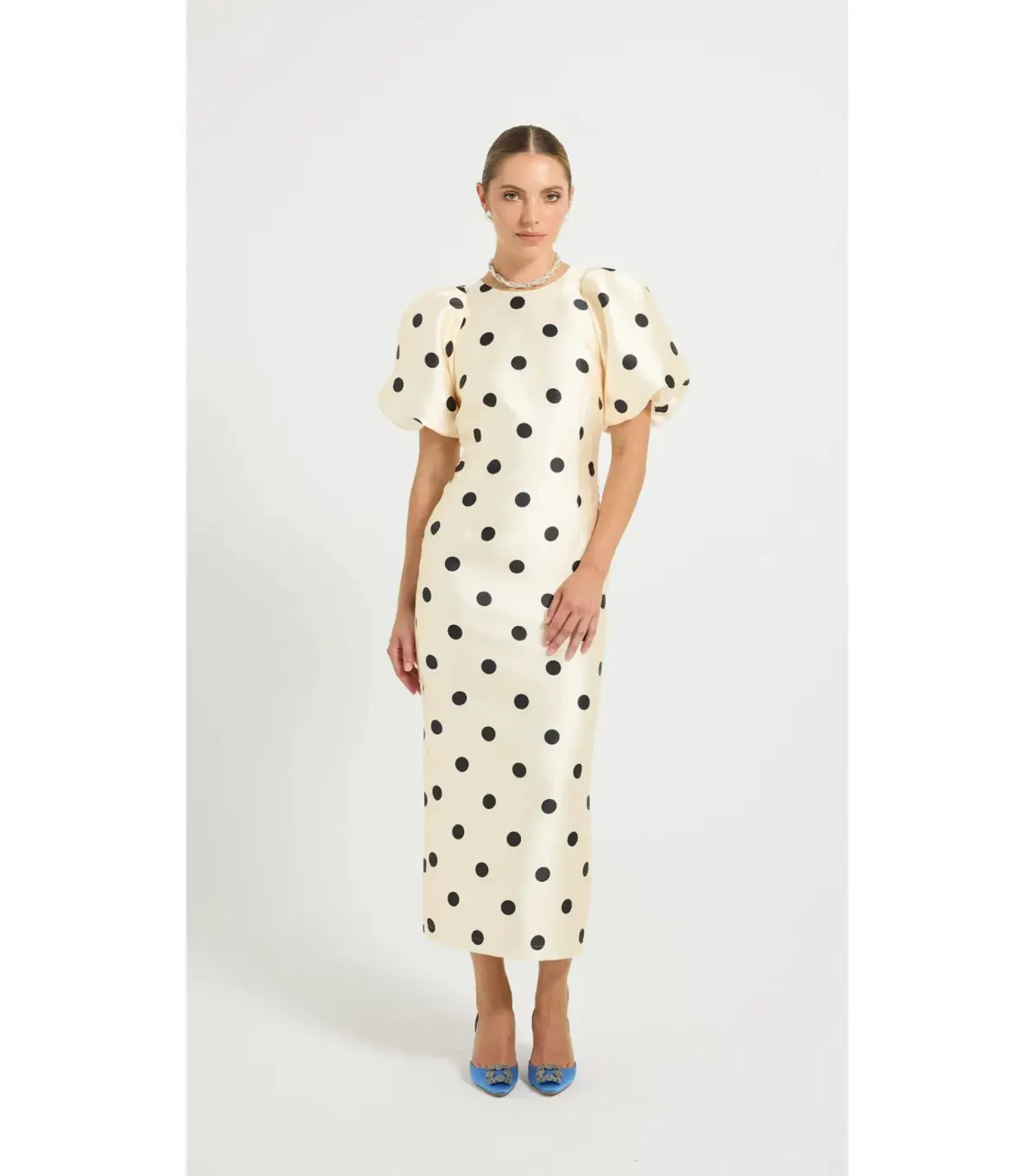 Pasduchas Dottie Sleeve Midi Dress Cream/Black Size AU 12 - Image 1