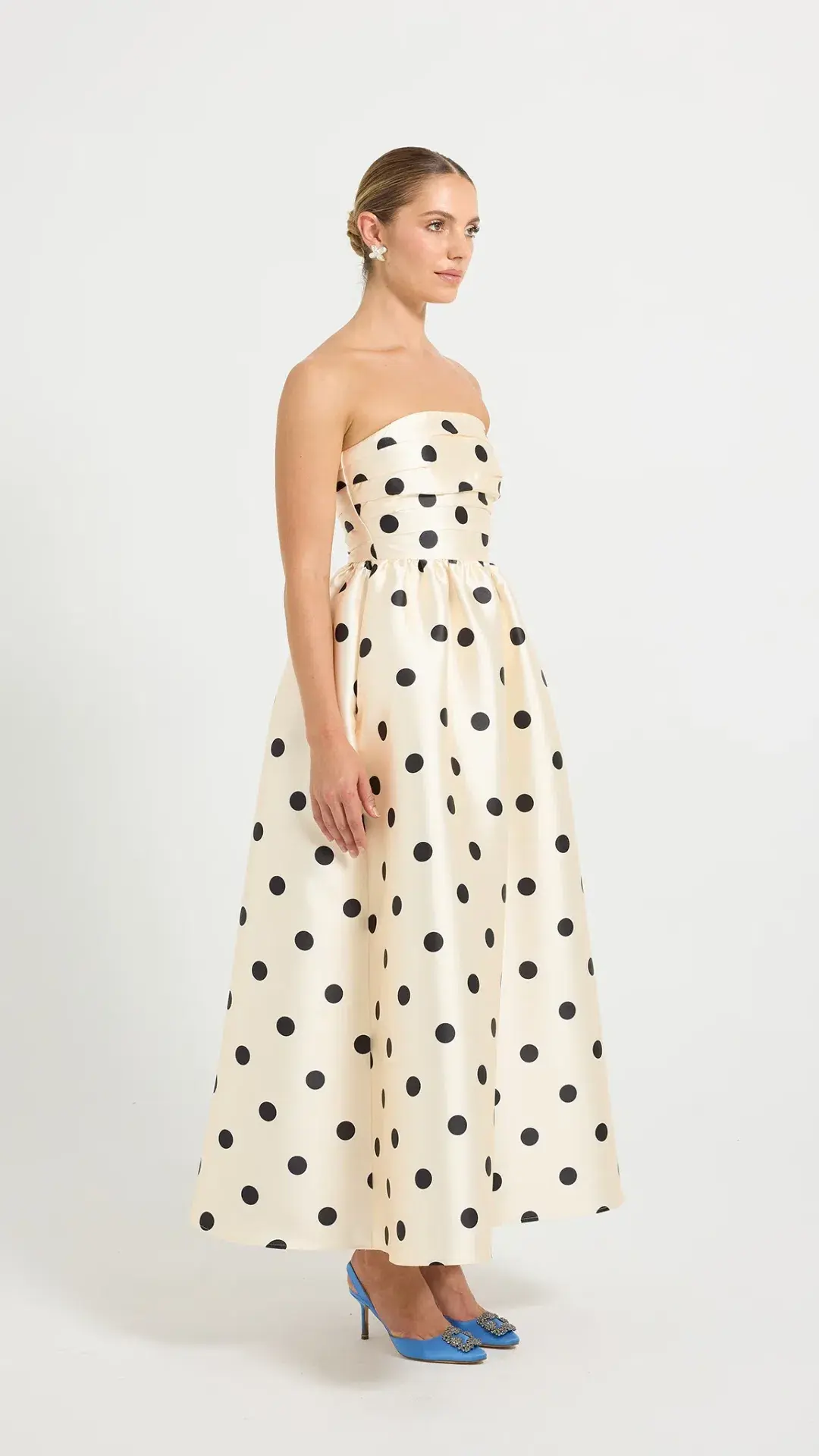 Pasduchas Dottie Strapless Midi Size 8 in Cream/Black for rent on The Volte - main image
