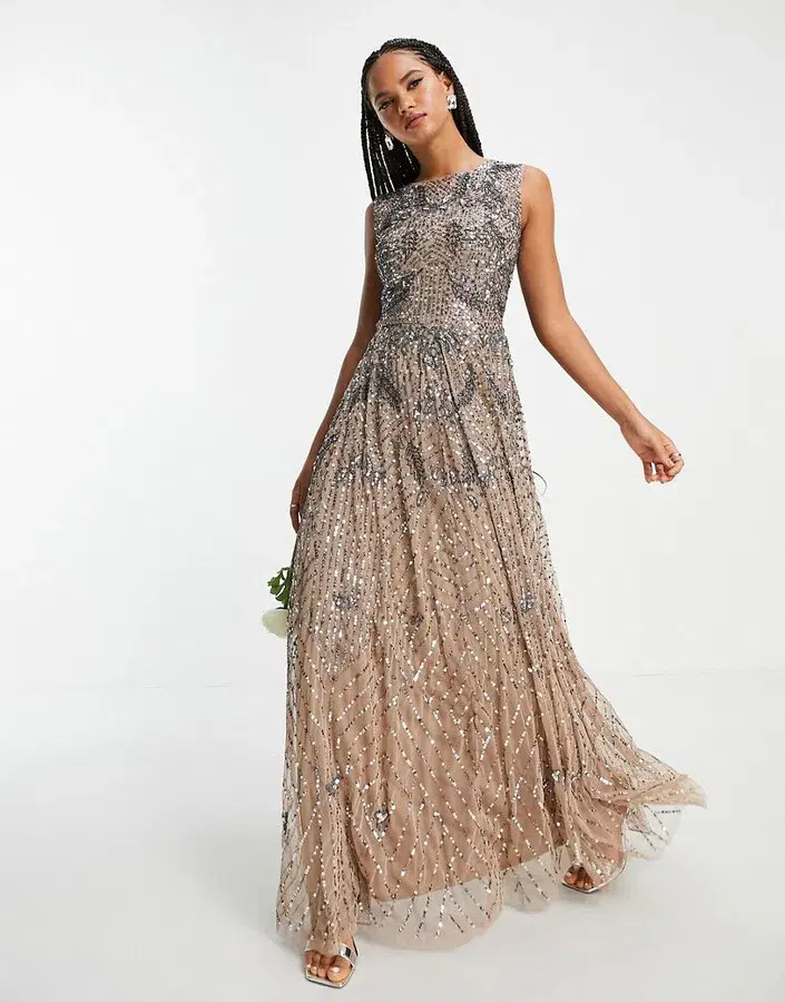 Beauut Bridesmaid Embellished Maxi Dress in Mink Size 14 - Image 1