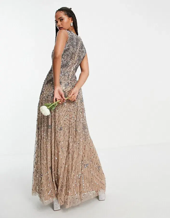 Beauut Bridesmaid Embellished Maxi Dress in Mink Size 14 - Image 3