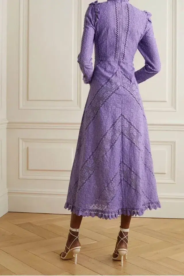 Zimmermann Brighton Lace Panelled Dress Lilac Size 3 / AU 14 - Image 2