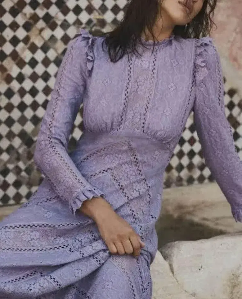 Zimmermann Brighton Lace Panelled Dress Lilac Size 0 / AU 8 - Image 3