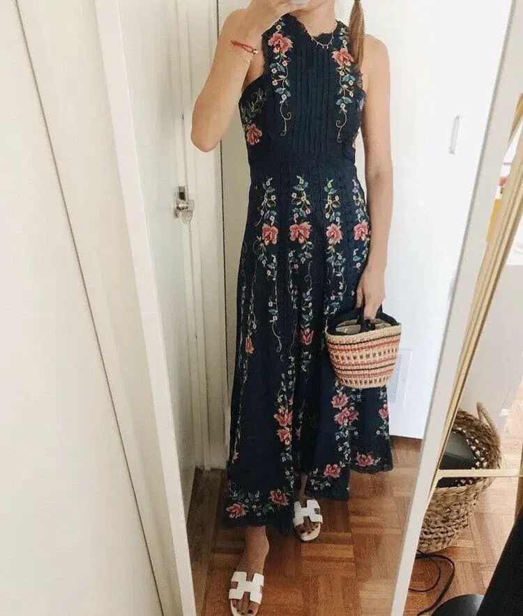 Zimmermann Laelia Cross Stitch Maxi Dress Black Size 0 / AU 8 for rent on The Volte - main image