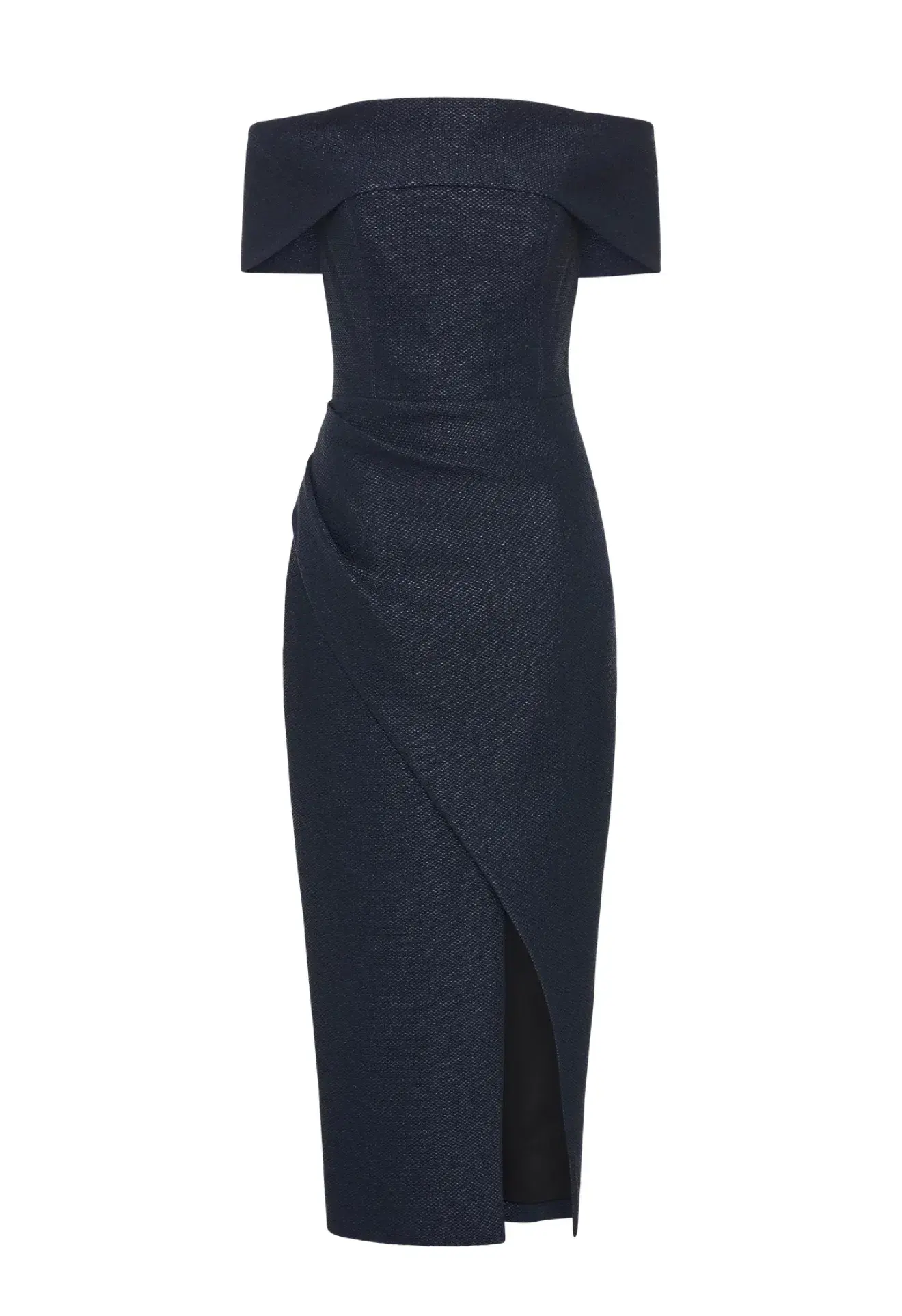 Manning Cartel - Micro Weave Off Shoulder Dress - Size 12 - NAVY - Image 3