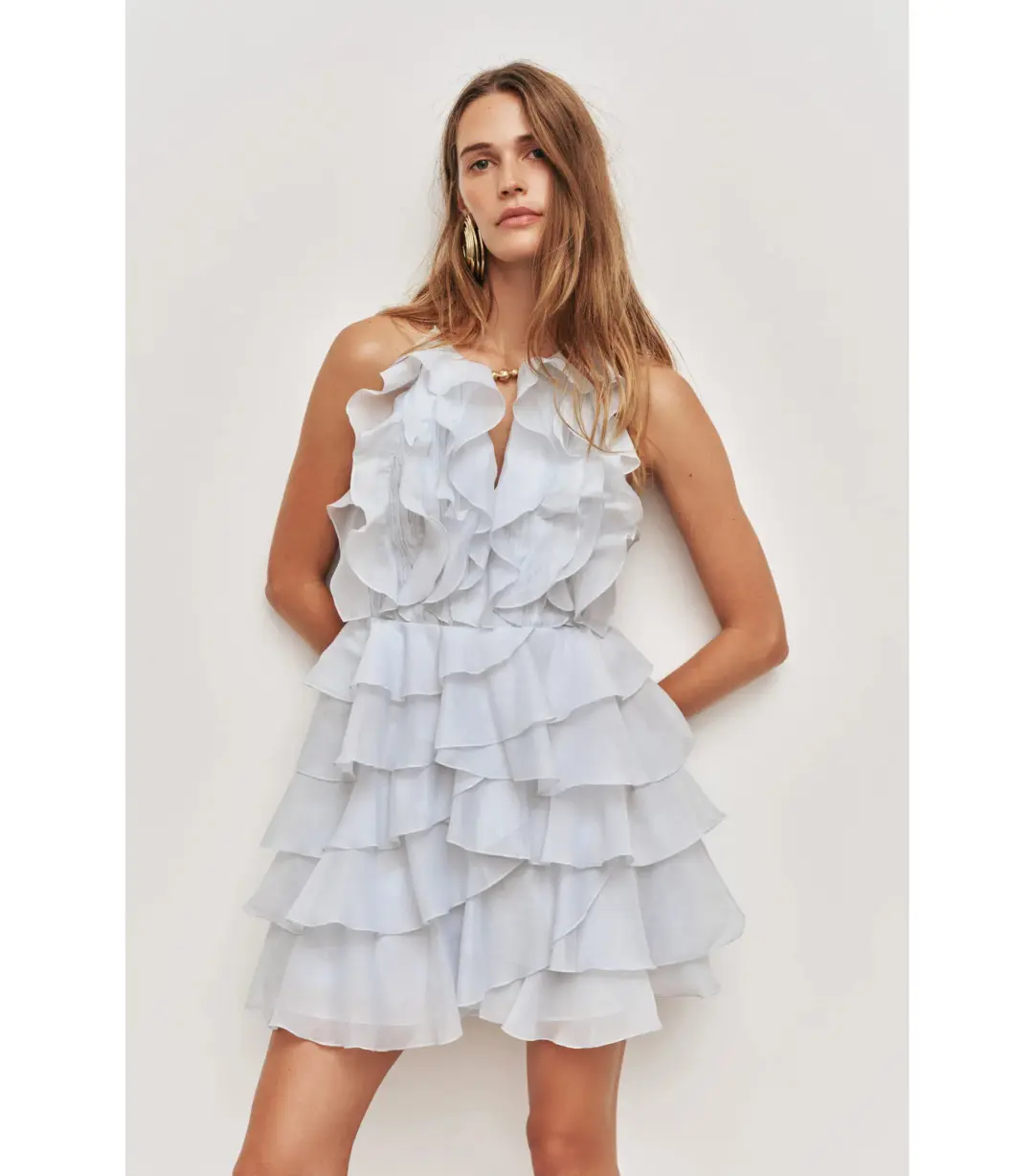 Aje Cleo Mini Dress Silver Blue Size 12 for rent on The Volte - main image