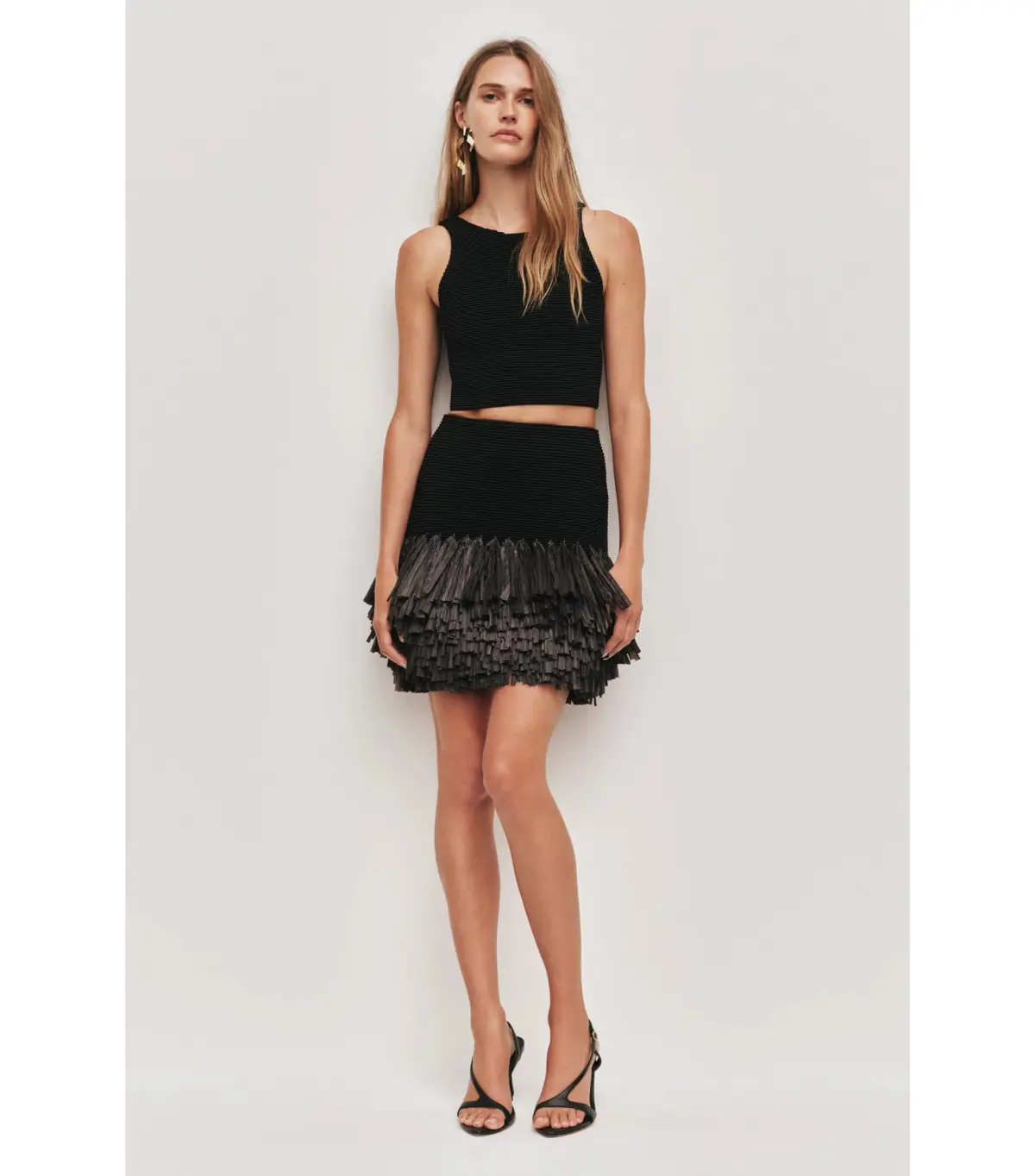 Aje Agave Knit Top and Knit Raffia Mini Skirt Set Black Size 6 - Image 1