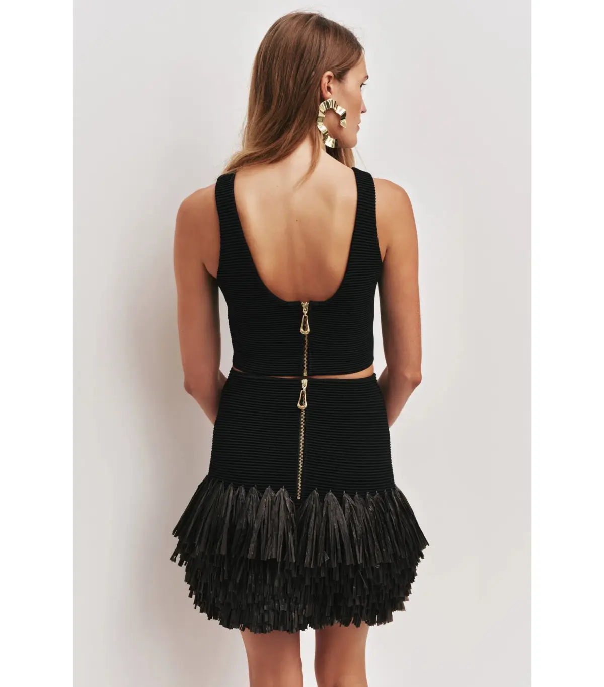 Aje Agave Knit Top and Knit Raffia Mini Skirt Set Black Size 6 - Image 3