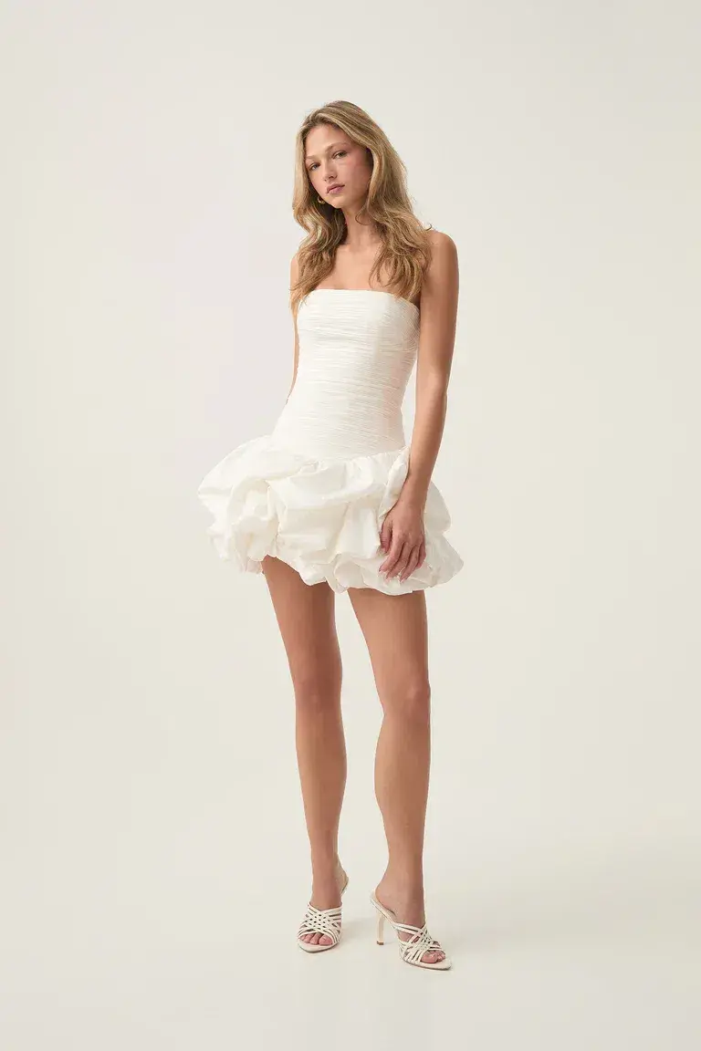 Aje Violette Bubble Hem Mini Dress Ivory Size 6 - Image 1