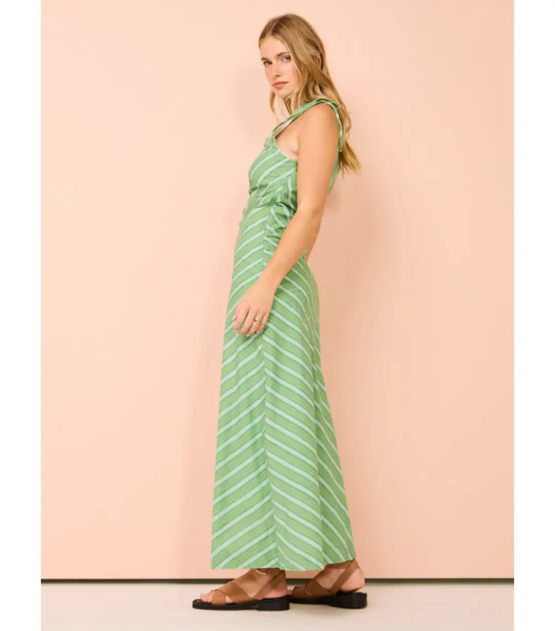 Faithfull Laureles Midi Dress in Akaia Stripe Green Size XS / AU 6  for rent on The Volte - main image
