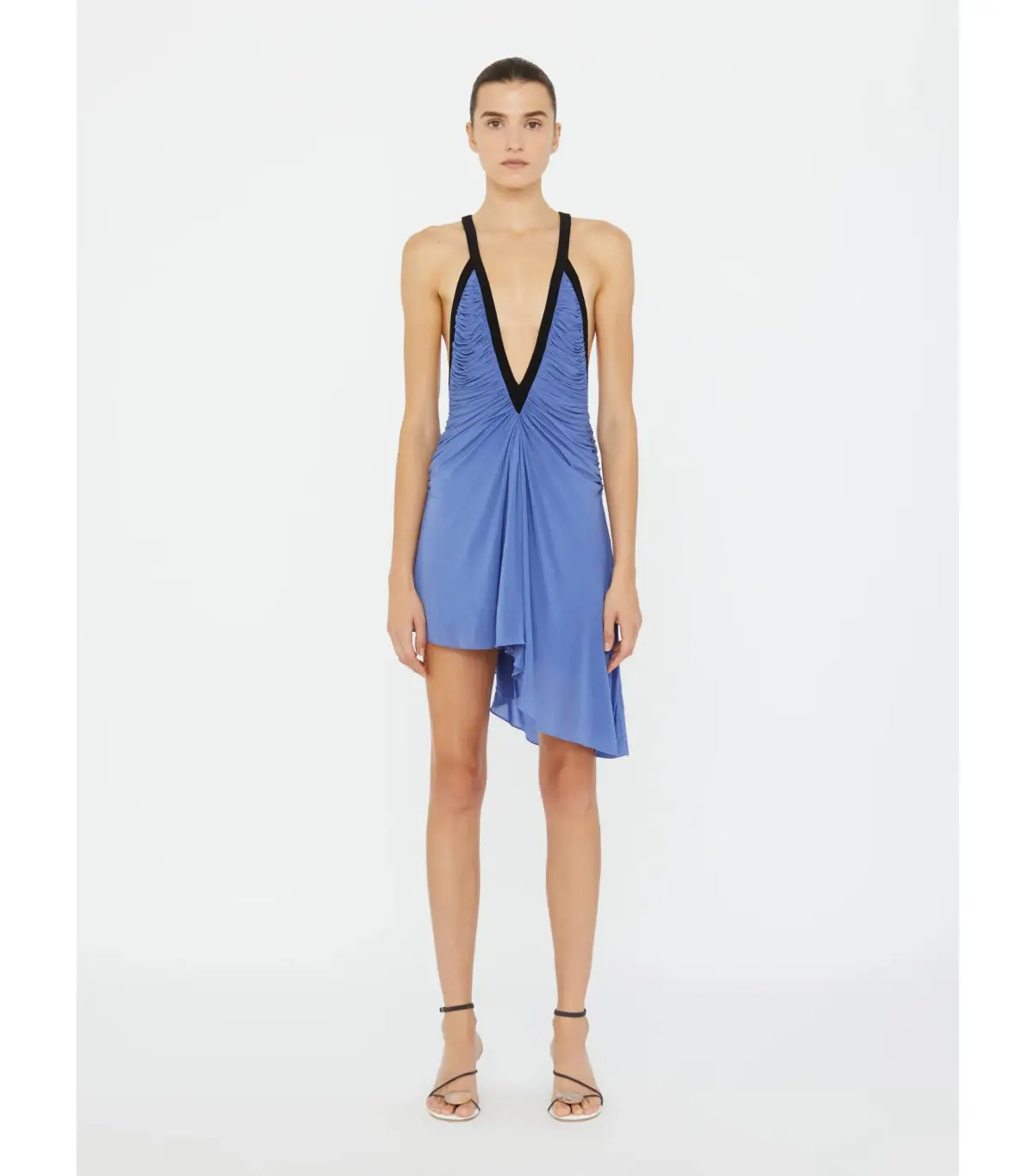 Christopher Esber Suspended Jersey Fluted Mini Dress in Blue Iris Black Size AU 8 - Image 1