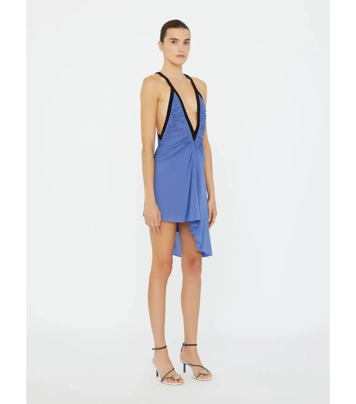 Christopher Esber Suspended Jersey Fluted Mini Dress in Blue Iris Black Size AU 8 - Image 2
