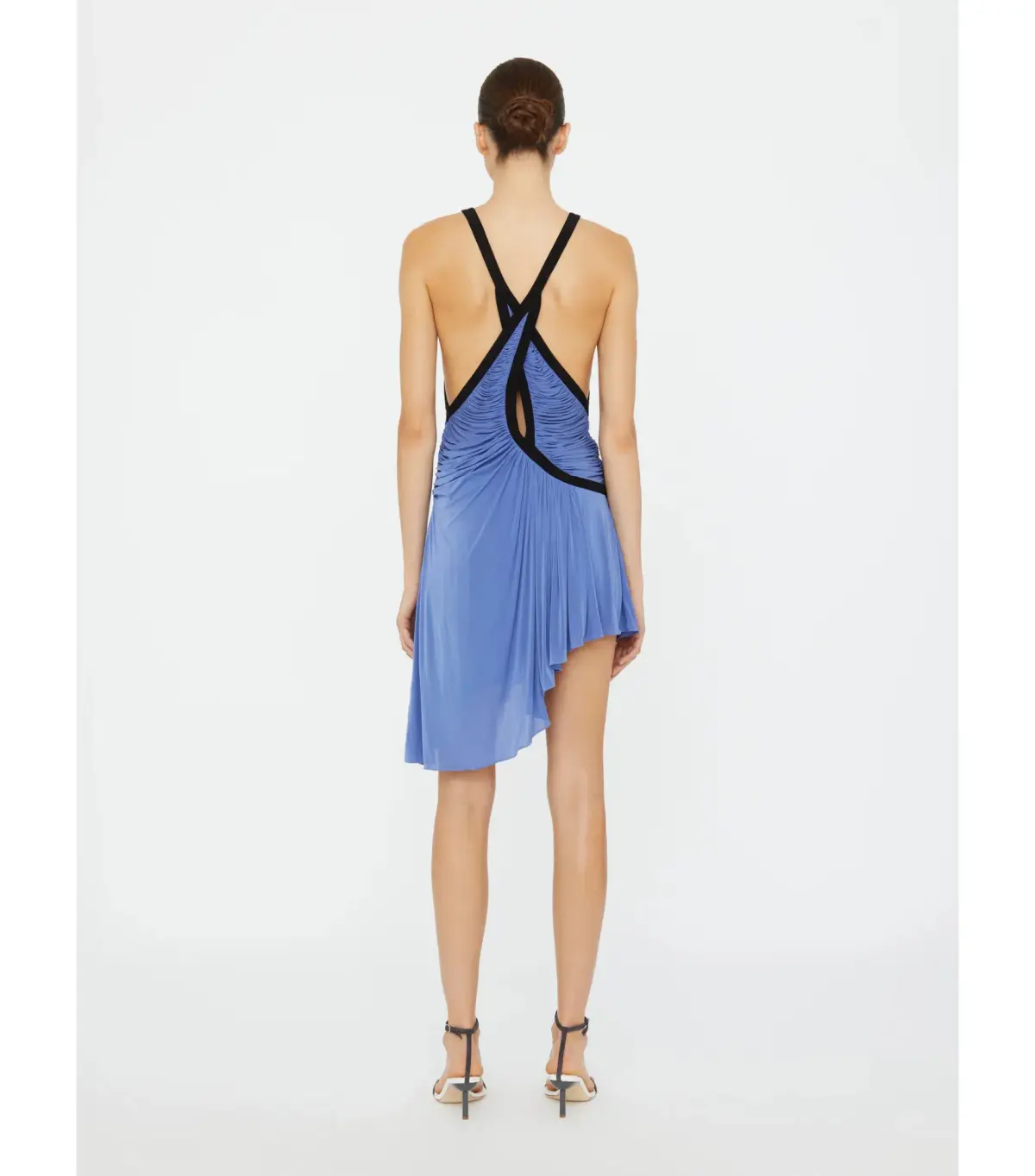 Christopher Esber Suspended Jersey Fluted Mini Dress in Blue Iris Black Size AU 8 - Image 3