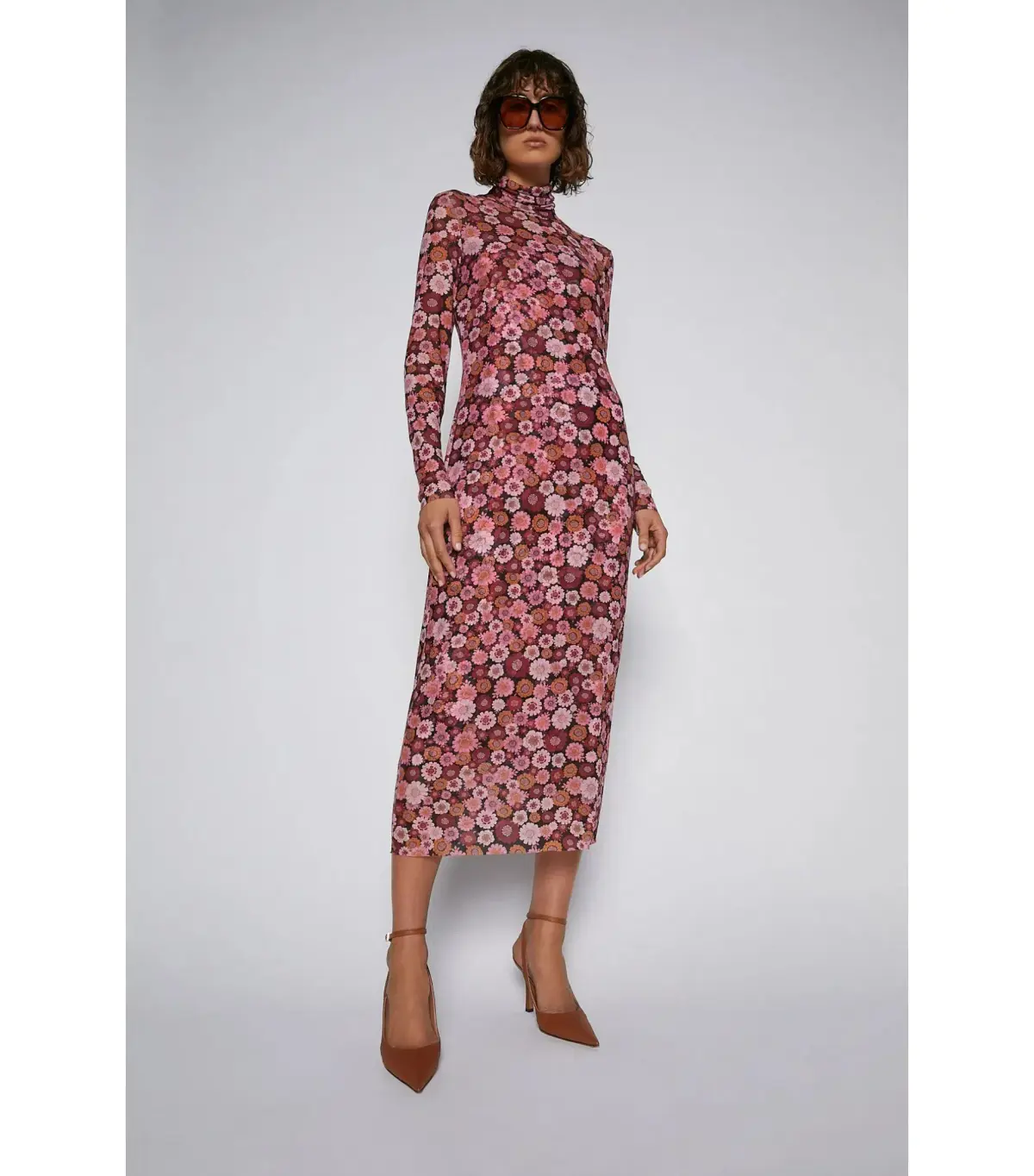 Scanlan Theodore Floral Mesh Midi Dress Pink Floral Size AU 6 - Image 1