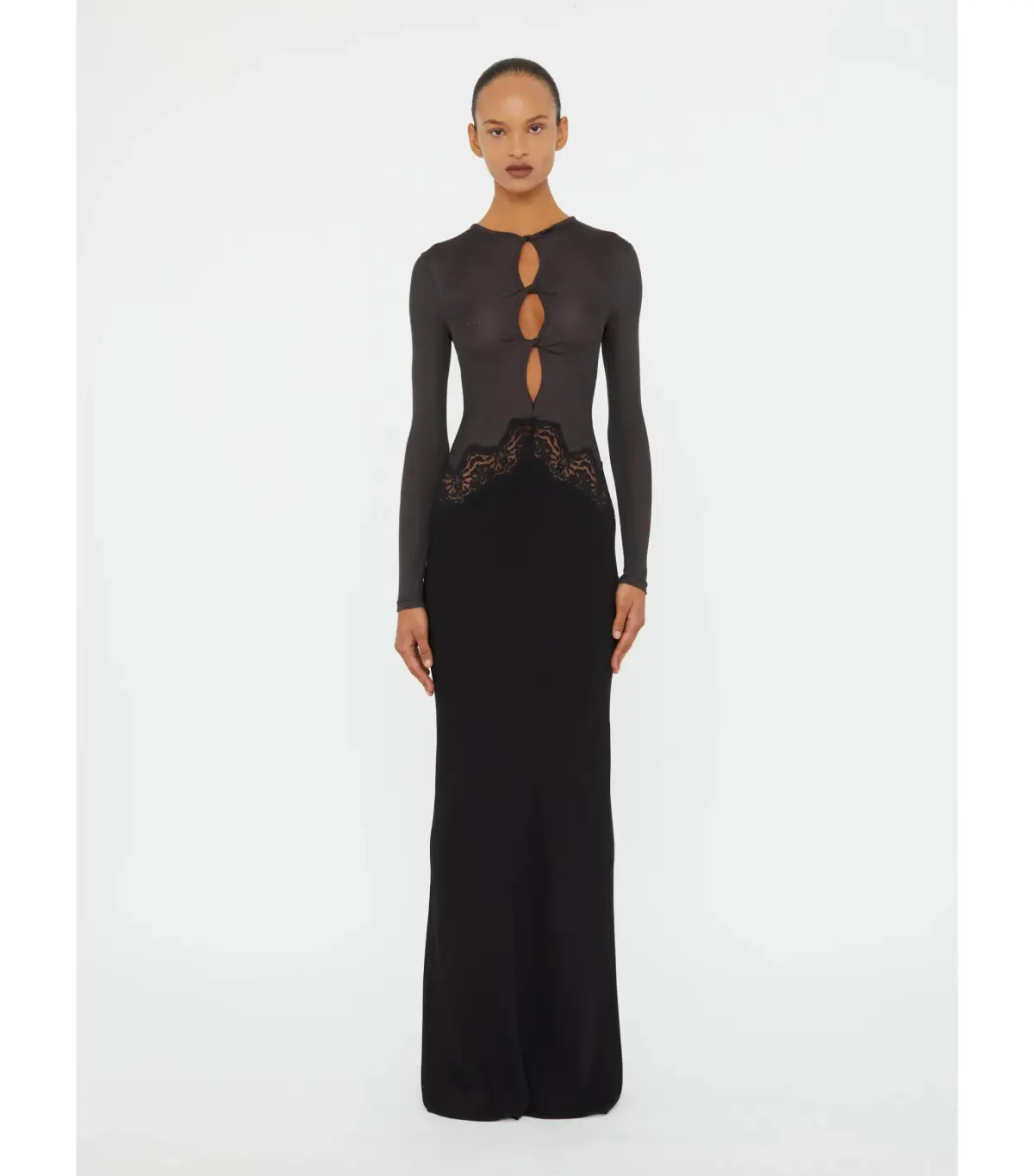 Christopher Esber Open Twist Verner Lace Long Sleeve Maxi Dress Carbon Black Size AU 6 - Image 1