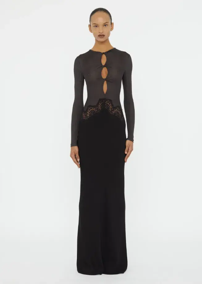 Christopher Esber Open Twist Verner Lace Long Sleeve Dress Carbon Black Size 8 - Image 1