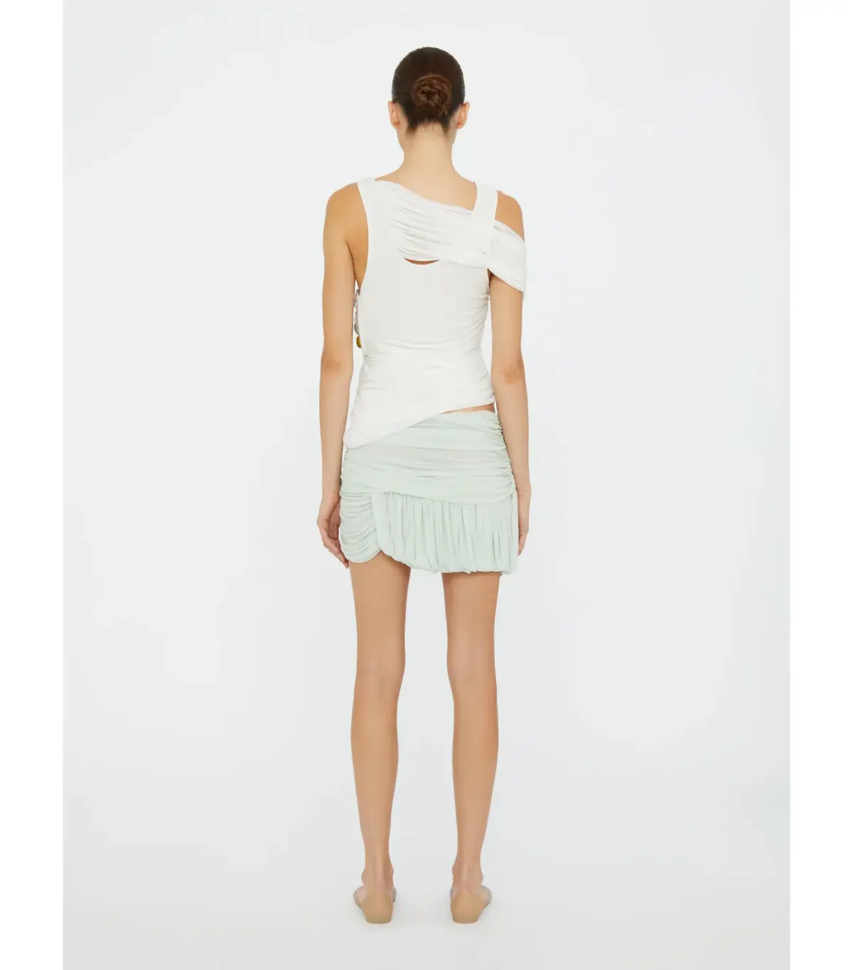 Christopher Esber Beach Glass Shawl Jersey Tank White and Bubble Mini Skirt Mint Size AU 6 - Image 2