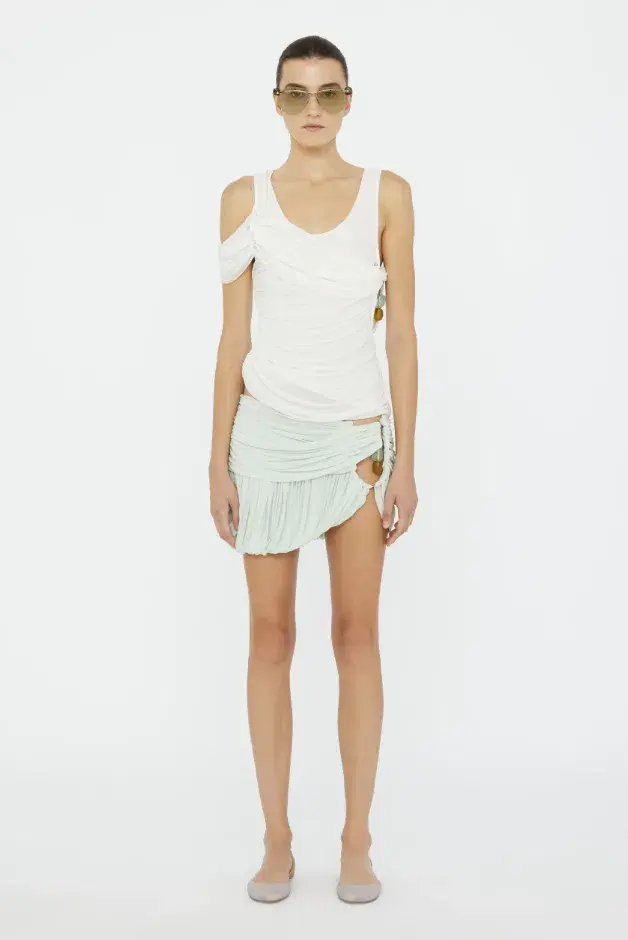 Christopher Esber Beach Glass Shawl Jersey Tank White and Beach Glass Bubble Mini Skirt Mint Size 6 - Image 1