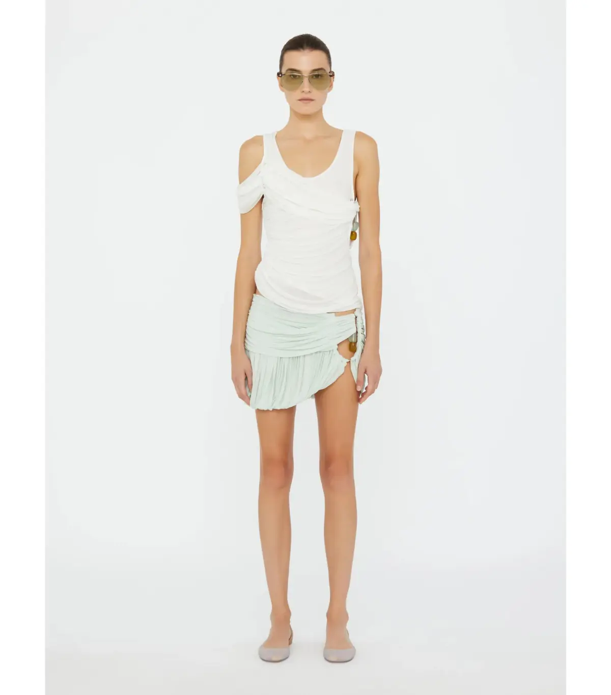 Christopher Esber Beach Glass Shawl Jersey Tank White and Bubble Mini Skirt Mint Size AU 10 - Image 1