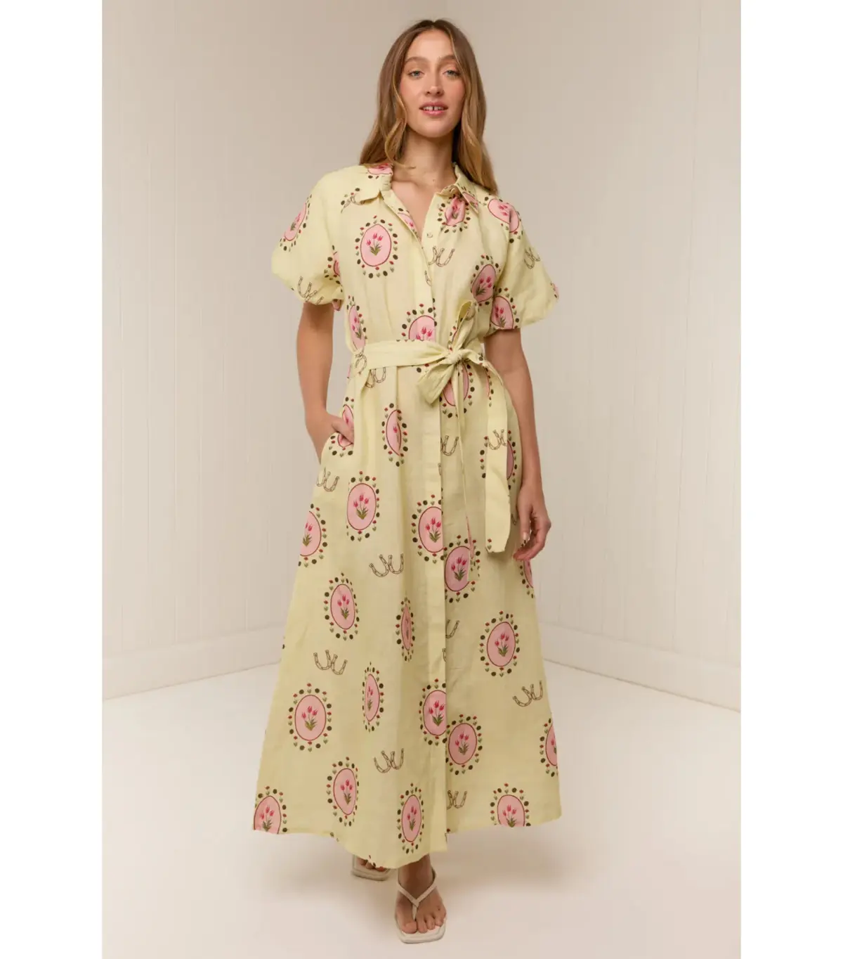 Palm Noosa Marla Maxi Dress in Savanna Tile Yellow Size AU 8 - Image 1