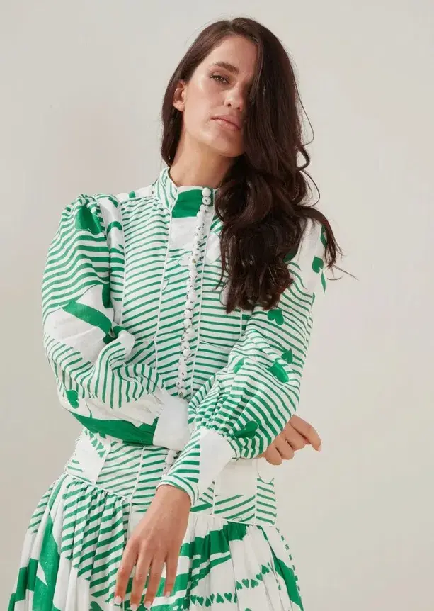 Mackenzie Mode Button Me Up Maxi Dress Green With Envy Size AU 14 for rent on The Volte - main image