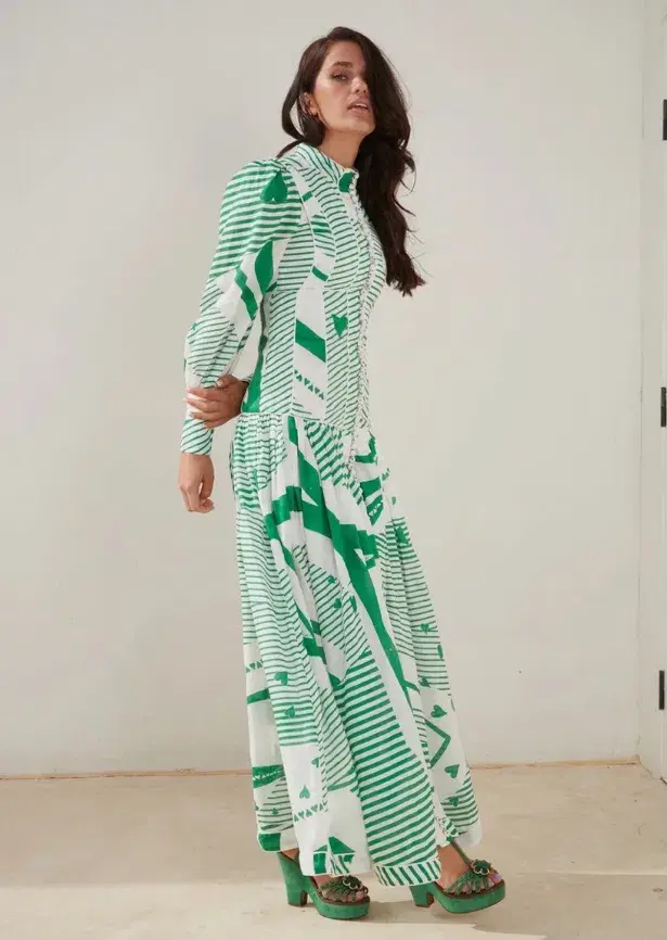 MACKENZIE MODE BUTTON ME UP MAXI DRESS GREEN WITH ENVY SIZE 14 - Image 2