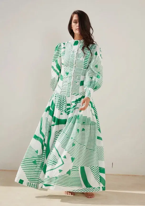 Mackenzie Mode Button Me Up Maxi Dress Green With Envy Size AU 14 for rent on The Volte - main image