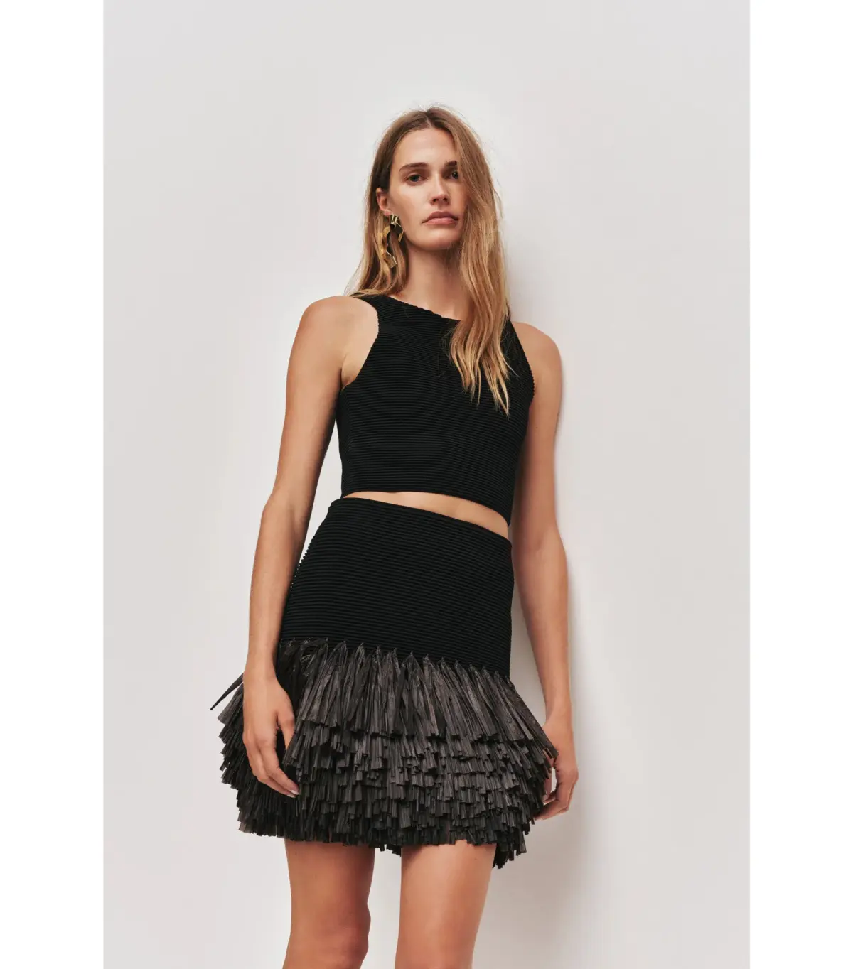 Aje Agave Knit Top and Knit Raffia Mini Skirt Set Black Size 16 - Image 2