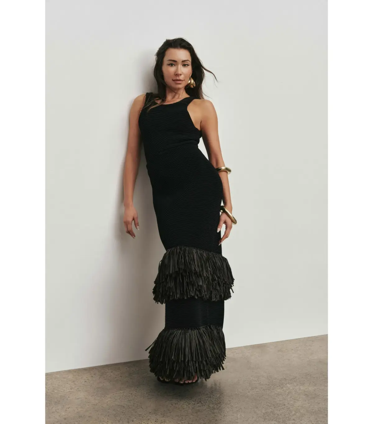 AJje Agave Knit Top and Agave Knit Raffia Midi Skirt Set Black Size 8 - Image 1