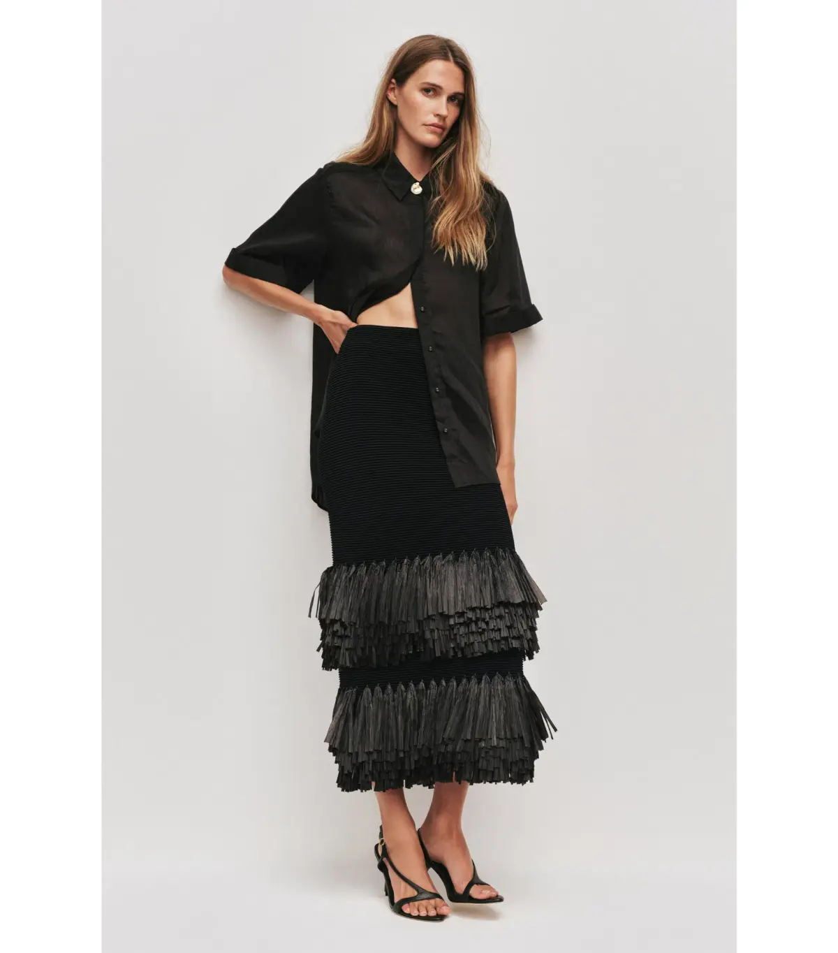 AJje Agave Knit Top and Agave Knit Raffia Midi Skirt Set Black Size 8 - Image 4