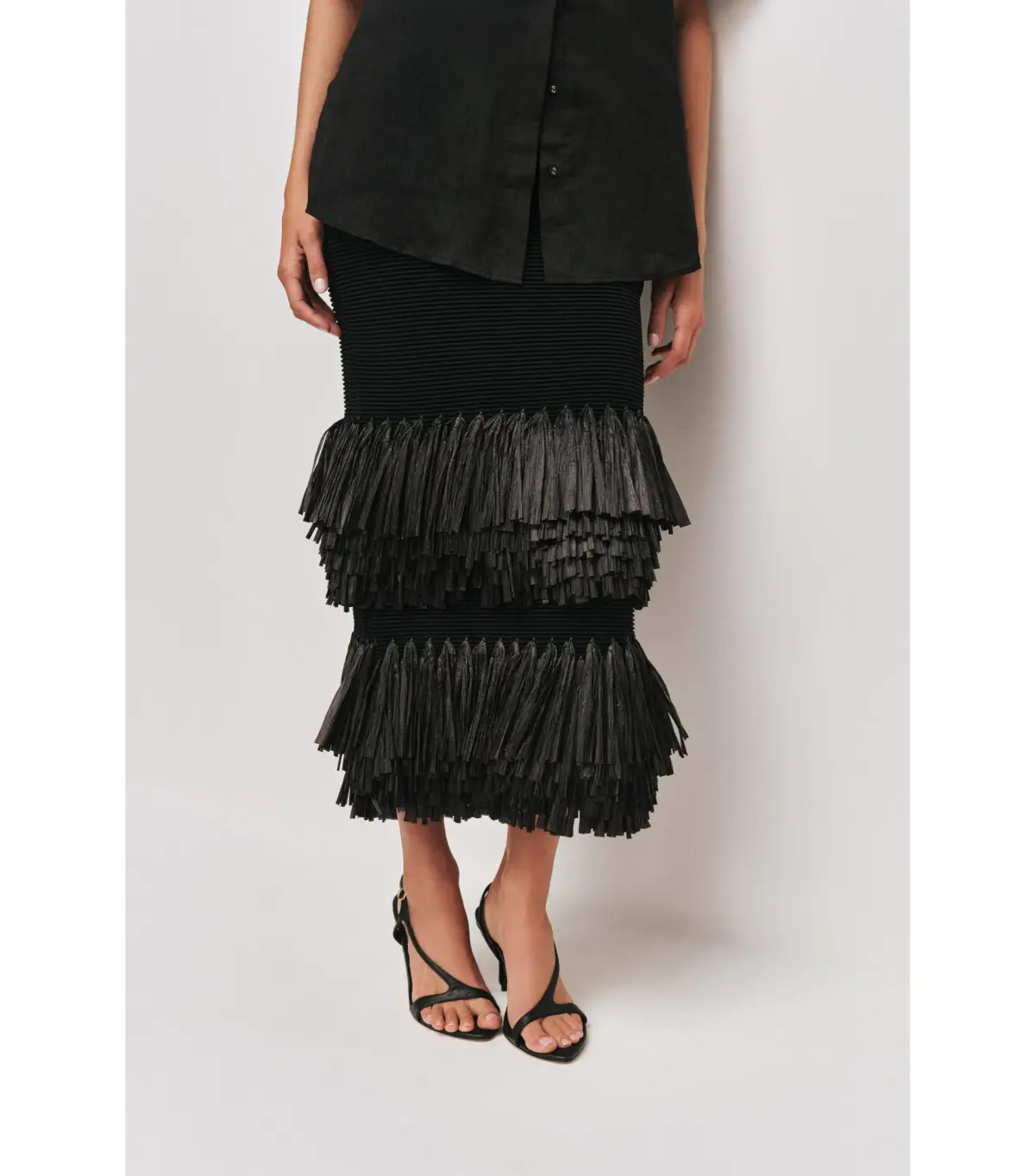 AJje Agave Knit Top and Agave Knit Raffia Midi Skirt Set Black Size 12 - Image 5
