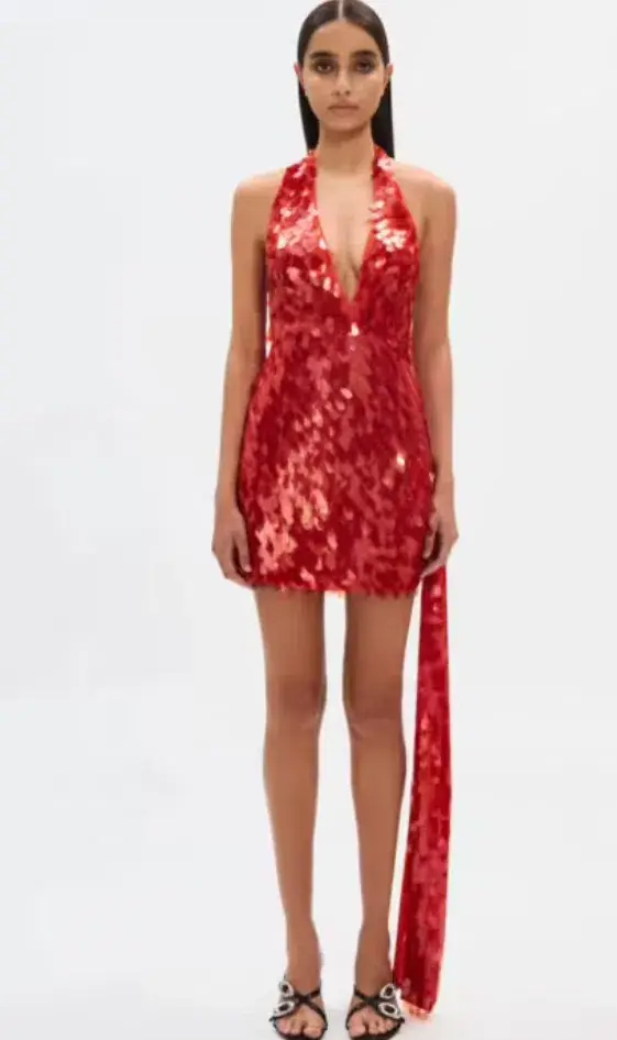 MISHA Sapphire Sequin Mini Dress Red 6 for rent on The Volte - main image