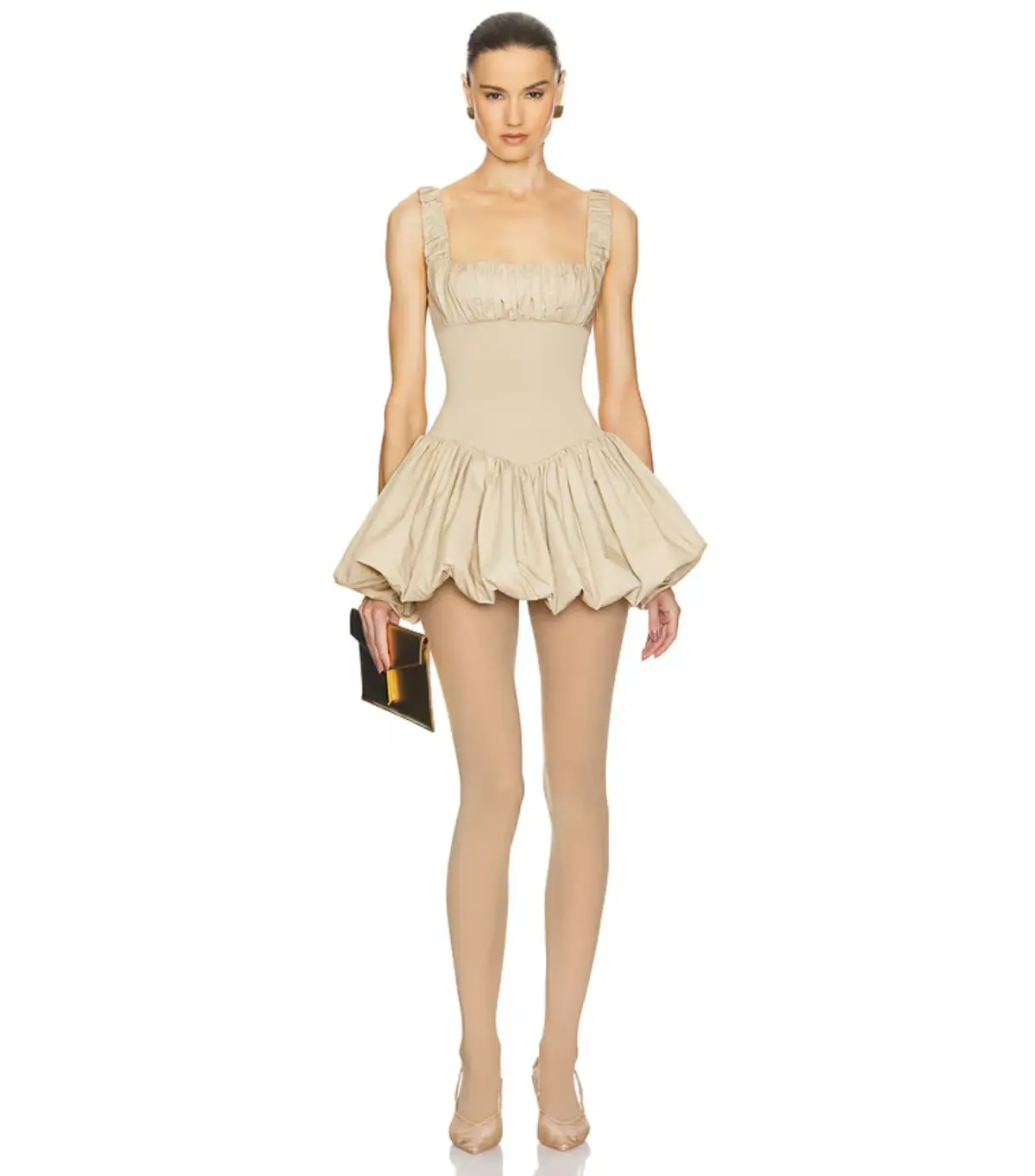 Helsa Rib Mix Puffy Mini Dress Khaki Size S / AU 8 - Image 1