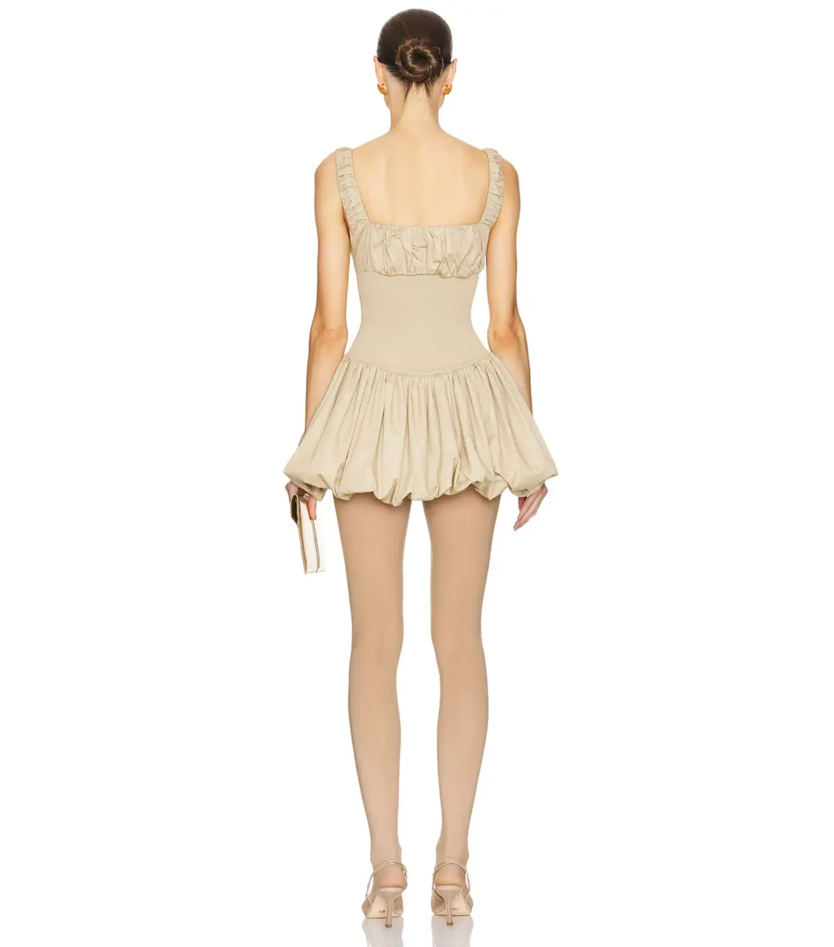 Helsa Rib Mix Puffy Mini Dress Khaki Size S / AU 8 - Image 2