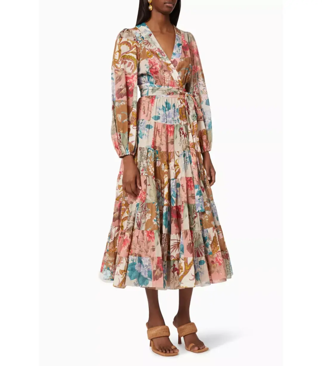 Zimmermann Cassia Patch Wrap Midi Dress Print Size 1 / AU 10 for rent on The Volte - main image