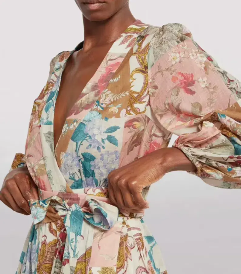 Zimmermann Cassia Patch Wrap Midi Dress Print Size 2/AU12 for rent on The Volte - main image