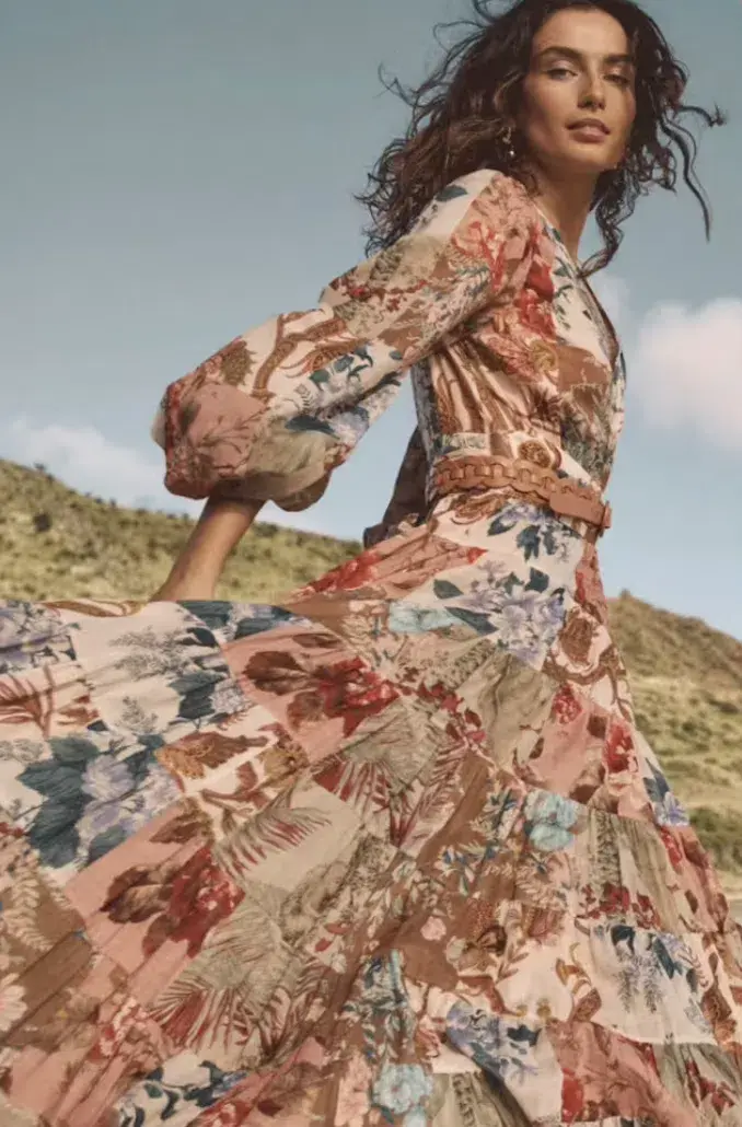 Zimmermann Cassia Patch Wrap Midi Dress Print Size 2/AU12 for rent on The Volte - main image