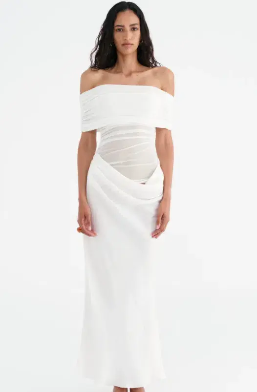 Benni Nico Off Shoulder Maxi White  for rent on The Volte - main image
