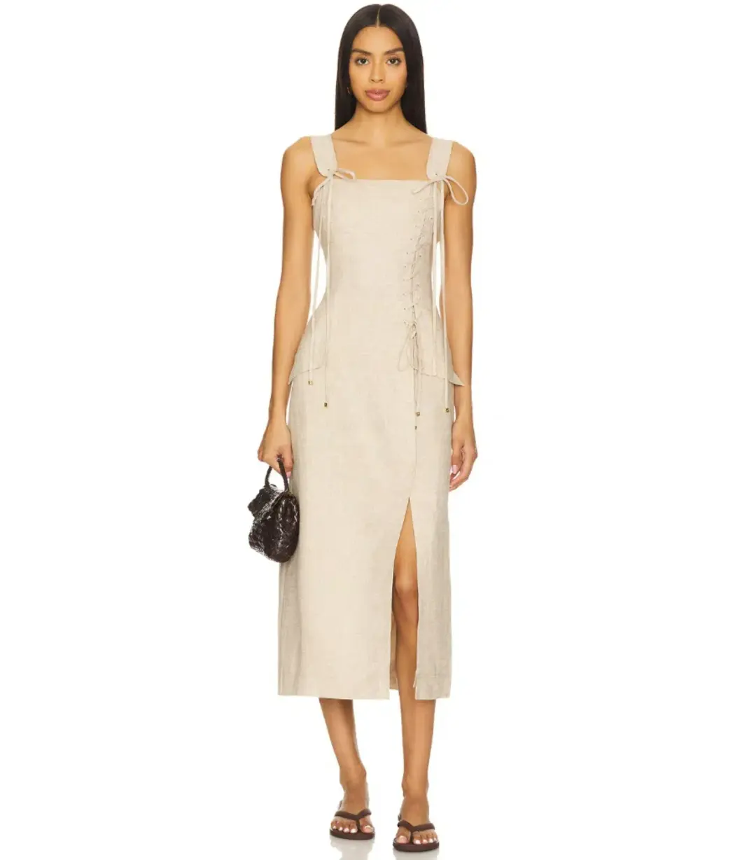 Aje Morgan Midi Dress Beige Size AU 14 for rent on The Volte - main image